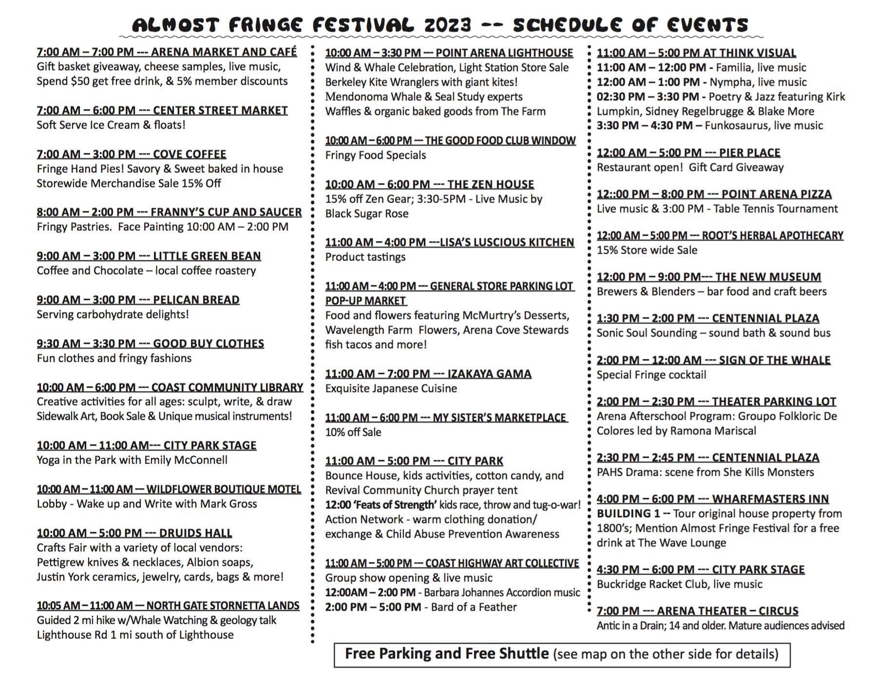 Fringe Festival Schedule